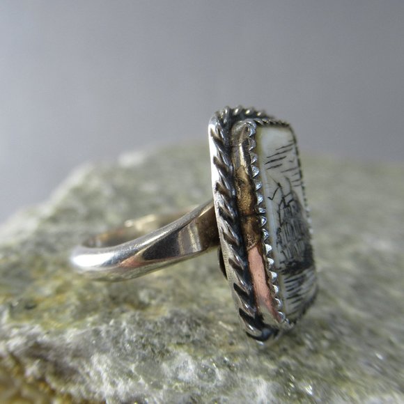 Scrimshaw Tall Ship Sterling Silver Setting Size 6 - Picture 3 of 9